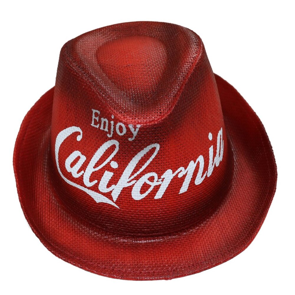 Peter Grimm Enjoy California Natural Straw Fedora Hat OSFM NWT Red